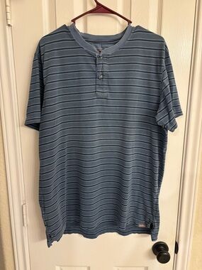 Vintage Eddie Bauer Outdoor Blue-Gray Striped Men's Henley Shirt Size Large 90’s